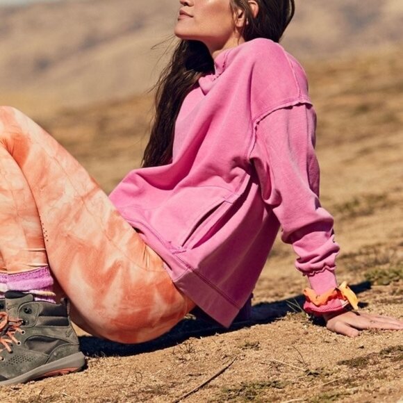 Free People Movement Pink Oversized Cozy Crew Neck Casual Athleisure Sweatshirt - Picture 7 of 16